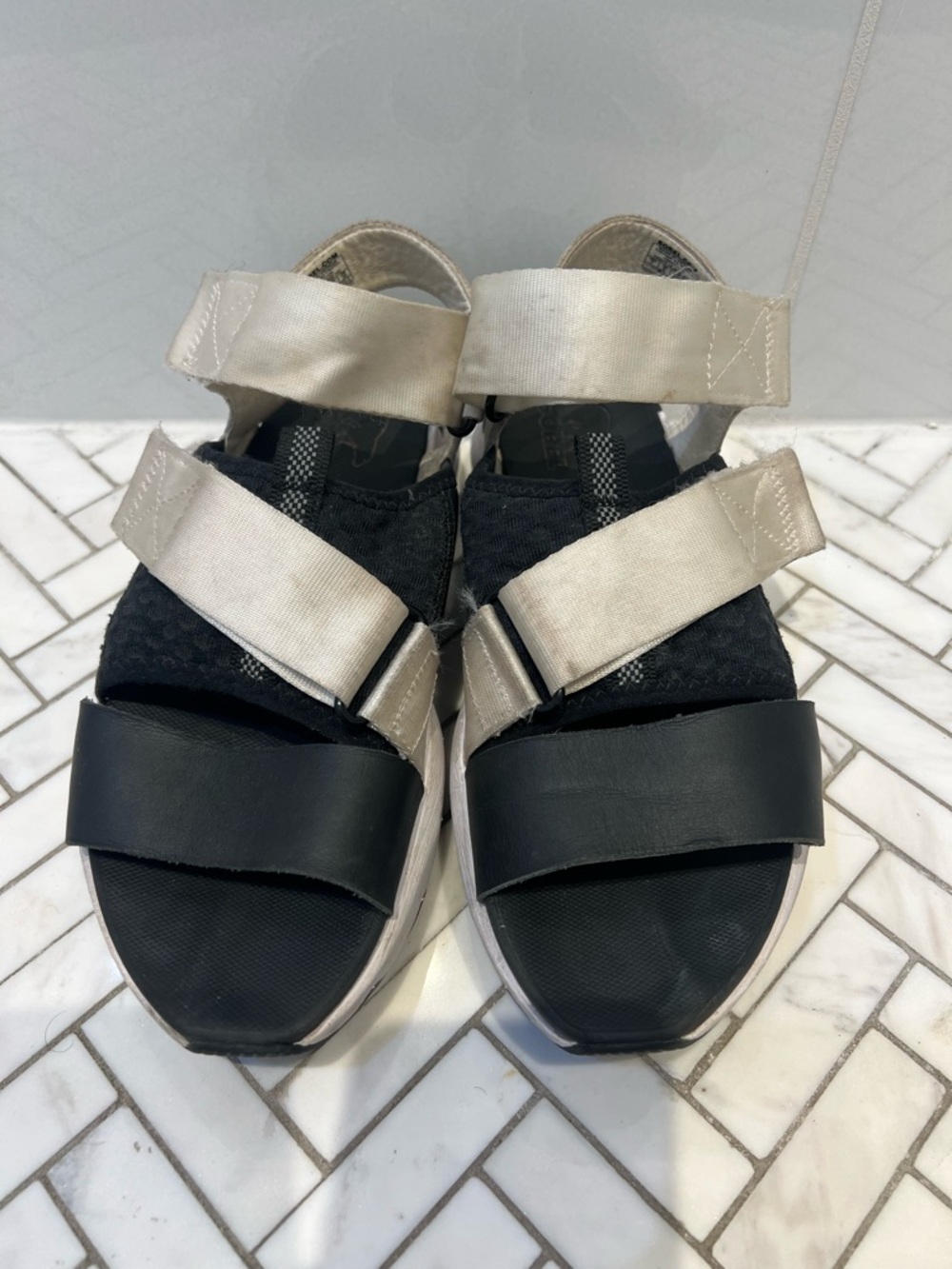 Sorel Black and Cream Strappy Sandals